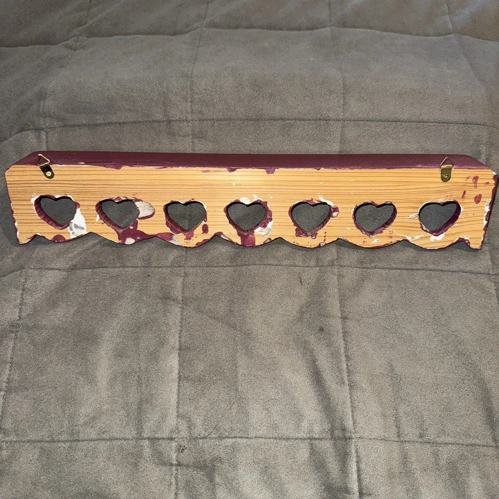 Vintage Wooden Heart Cut Out Shelf Display 17.5